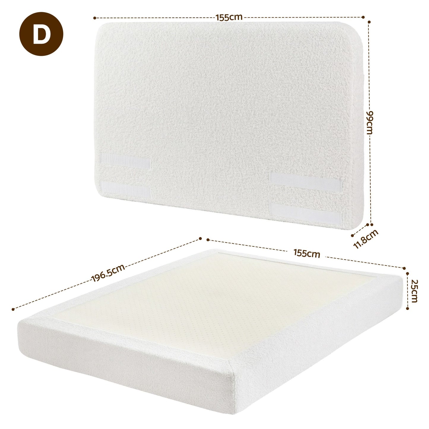 Artiss Double Bed Frame Boucle Fabric Vacuum Compressed Beds Removable Washable Cover BFRAME-FOAM-SOLIS-D-WH