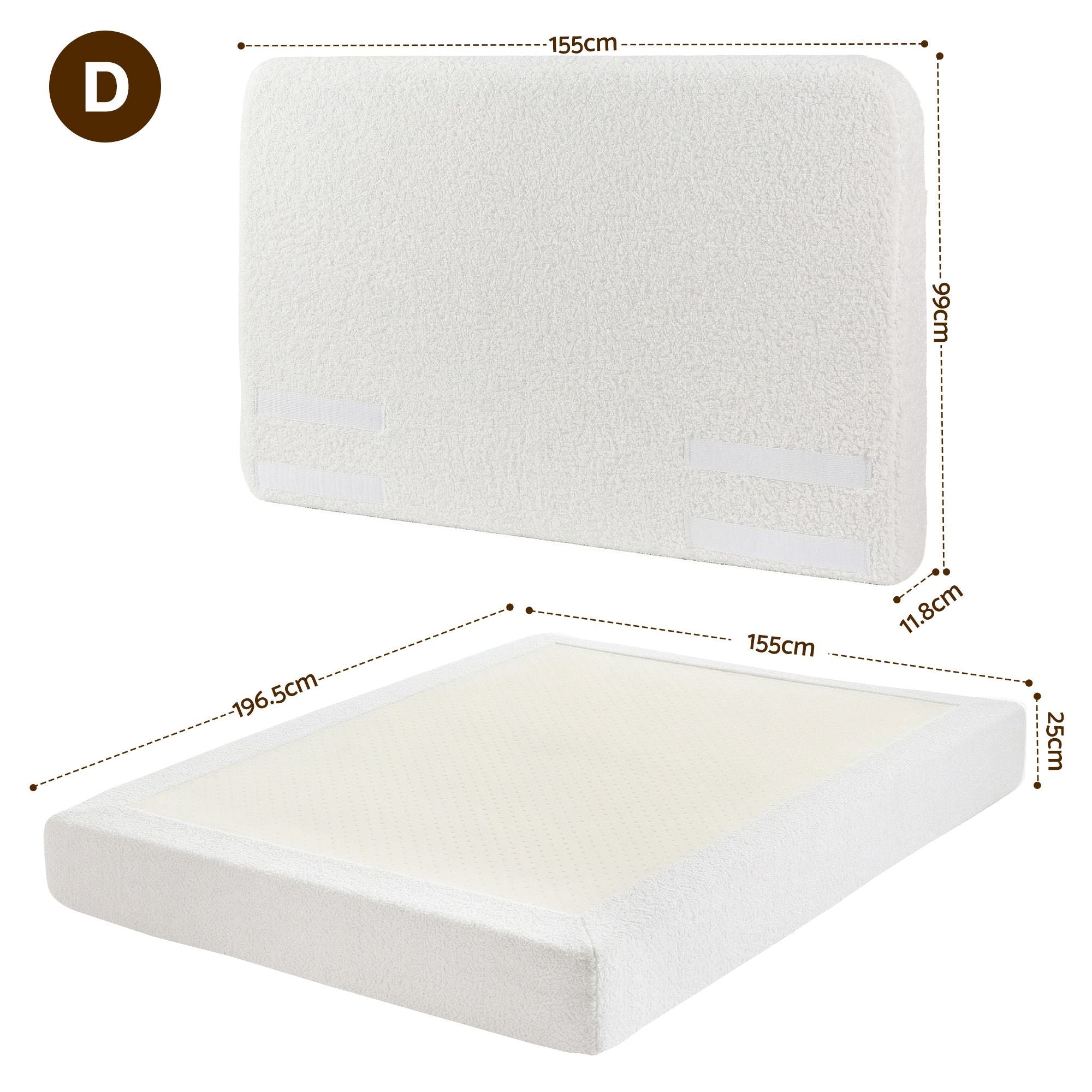 Artiss Double Bed Frame Boucle Fabric Vacuum Compressed Beds Removable Washable Cover BFRAME-FOAM-SOLIS-D-WH