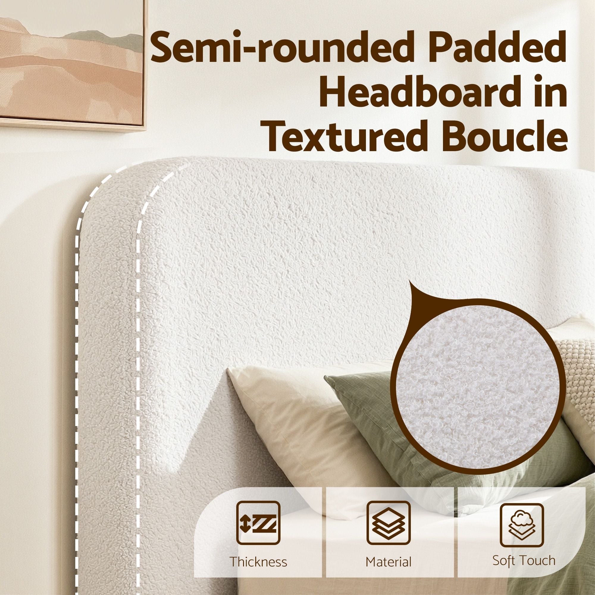 Artiss Double Bed Frame Boucle Fabric Vacuum Compressed Beds Removable Washable Cover BFRAME-FOAM-SOLIS-D-WH
