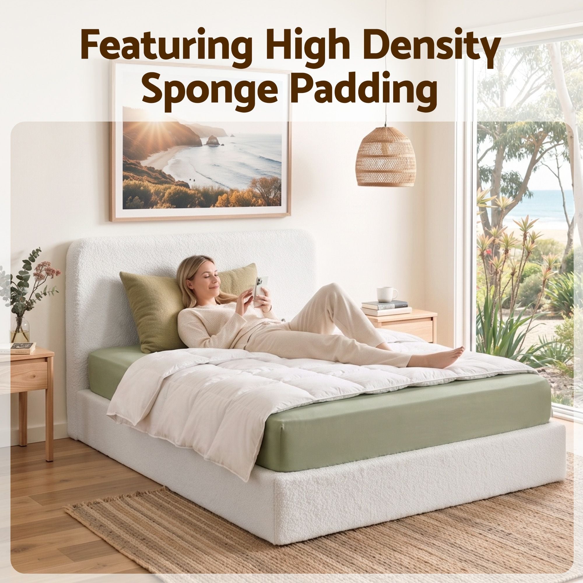 Artiss Double Bed Frame Boucle Fabric Vacuum Compressed Beds Removable Washable Cover BFRAME-FOAM-SOLIS-D-WH