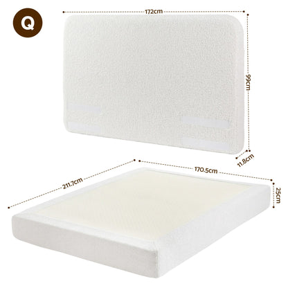 Artiss Queen Bed Frame Boucle Fabric Vacuum Compressed Beds Washable Cover No-Assembly BFRAME-FOAM-SOLIS-Q-WH