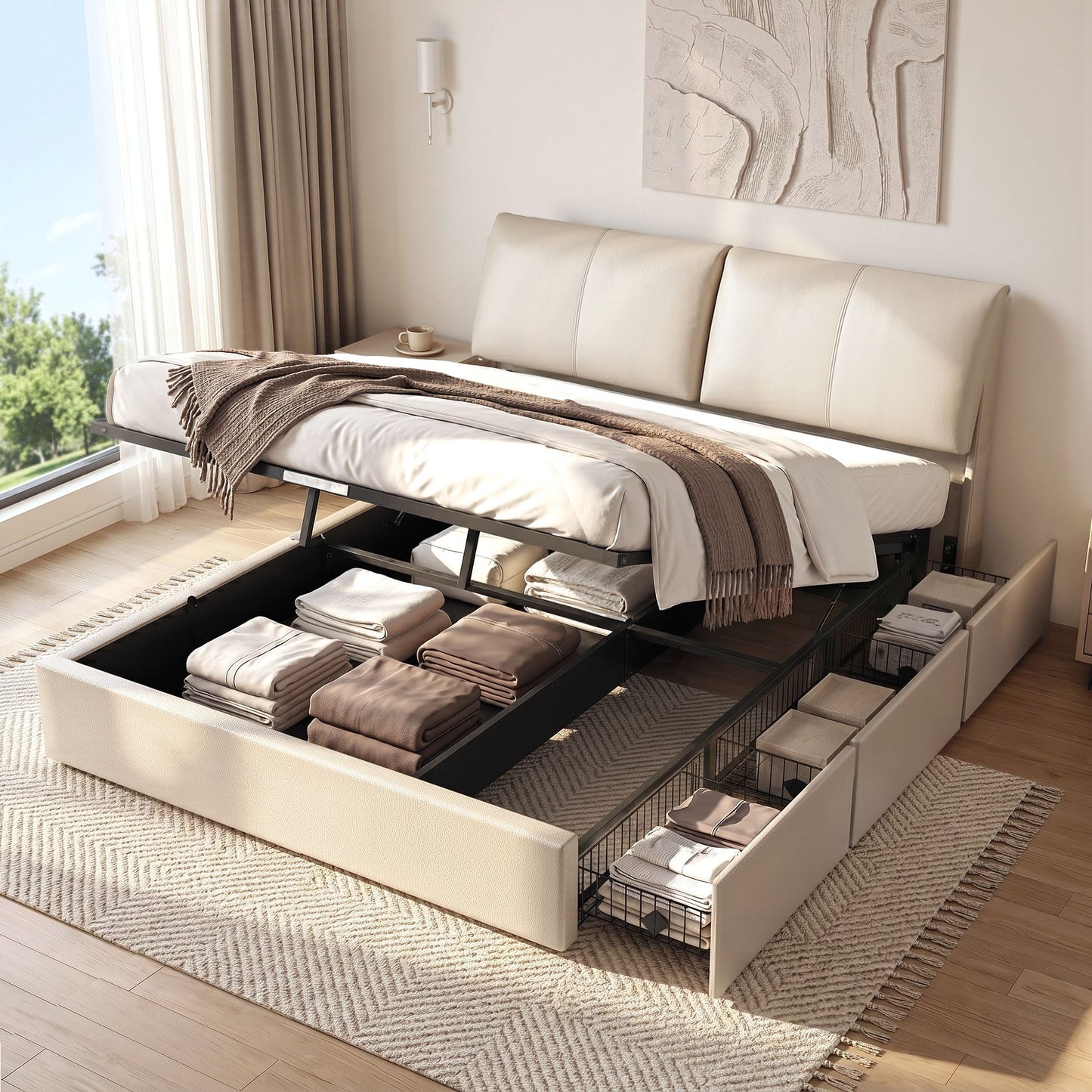 Artiss King Bed Frame Gas Lift Storage 3 Drawers Adjustable Headboard Platform Base BFRAME-G-APEX-K-BG-ABC