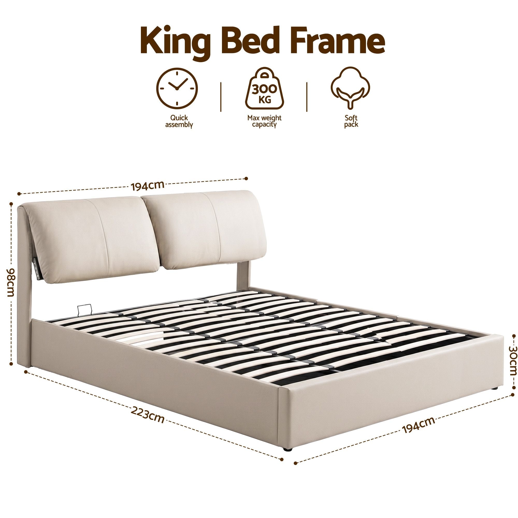 Artiss APEX King Gas Lift Storage Bed Frame – Beige