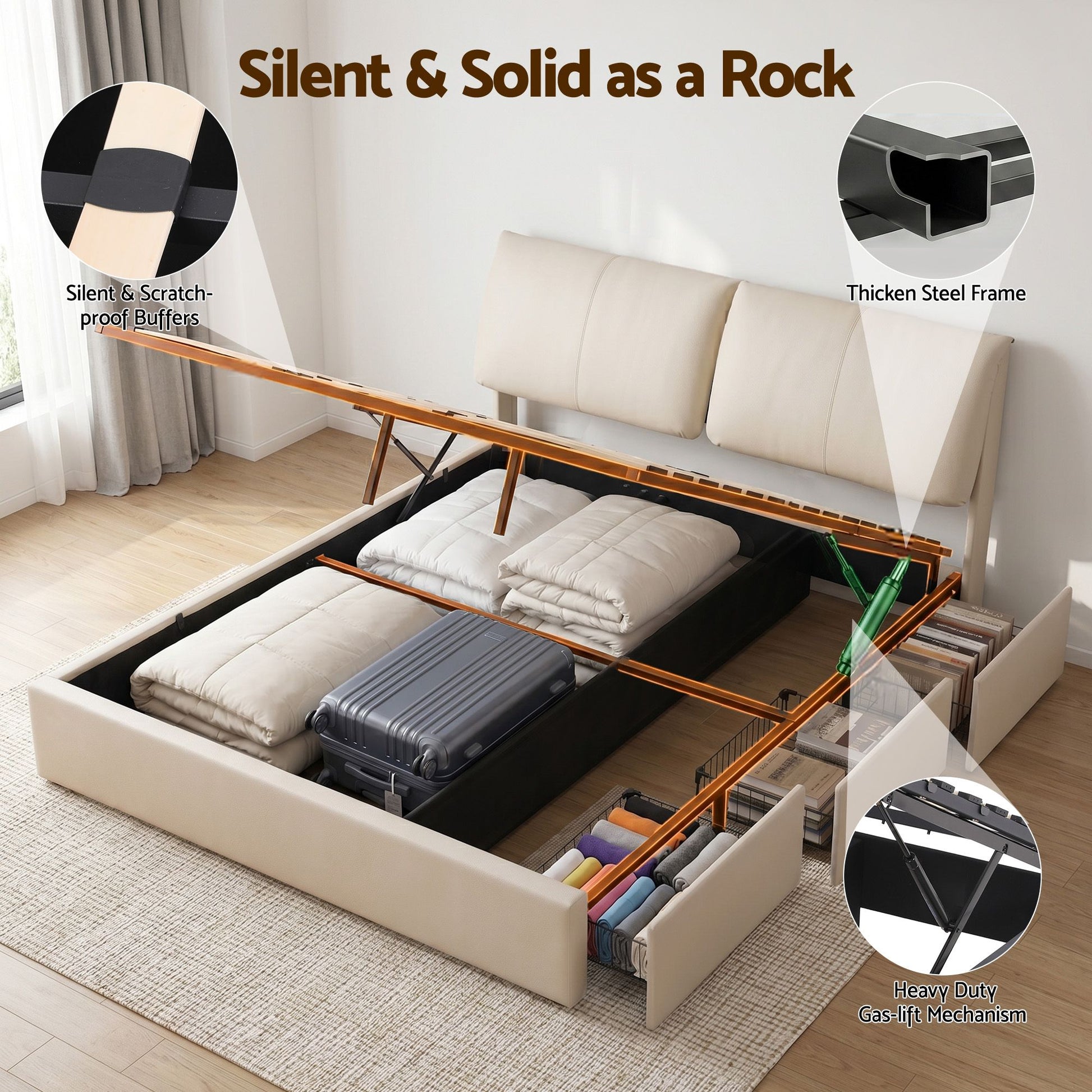 Artiss King Bed Frame Gas Lift Storage 3 Drawers Adjustable Headboard Platform Base BFRAME-G-APEX-K-BG-ABC