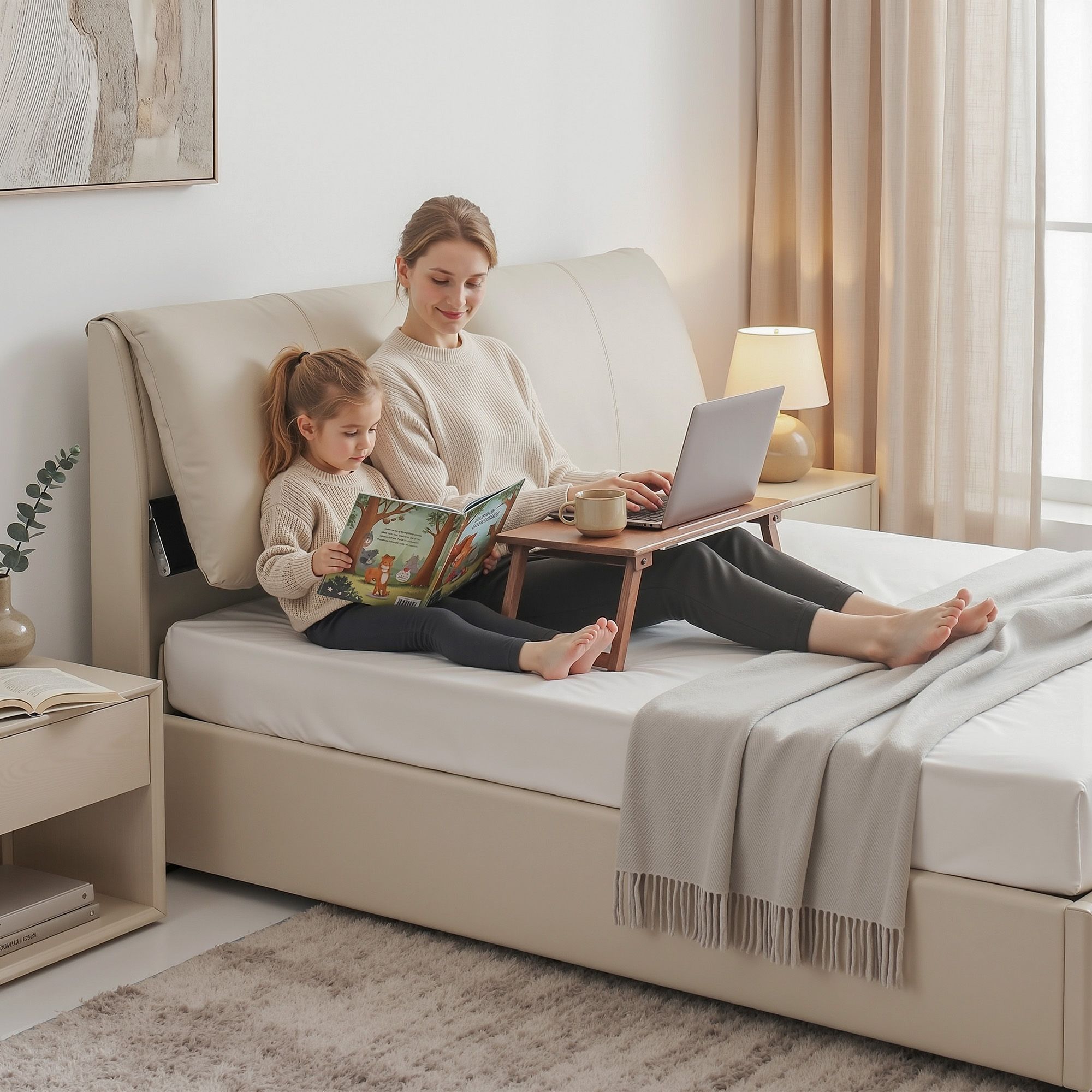 Artiss APEX King Gas Lift Storage Bed Frame – Beige