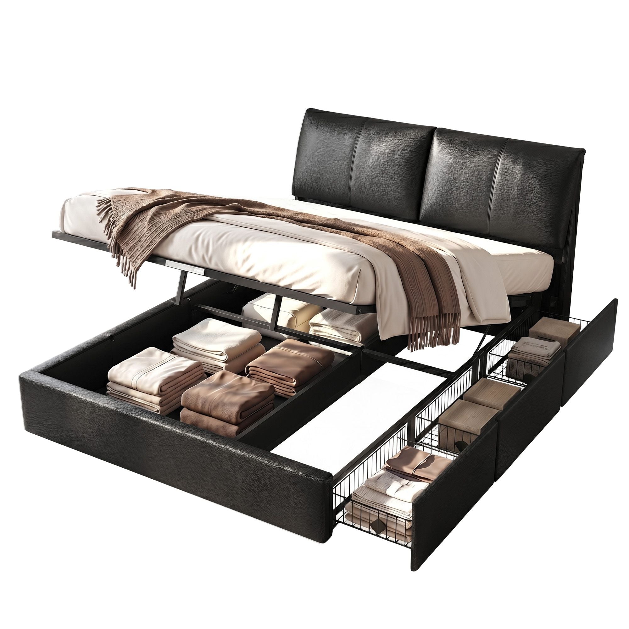 Artiss APEX King Gas Lift Storage Bed Frame – Black