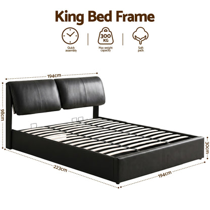 Artiss King Bed Frame Gas Lift Storage 3 Drawers Adjustable Headboard Platform Bed Black BFRAME-G-APEX-K-BK-ABC