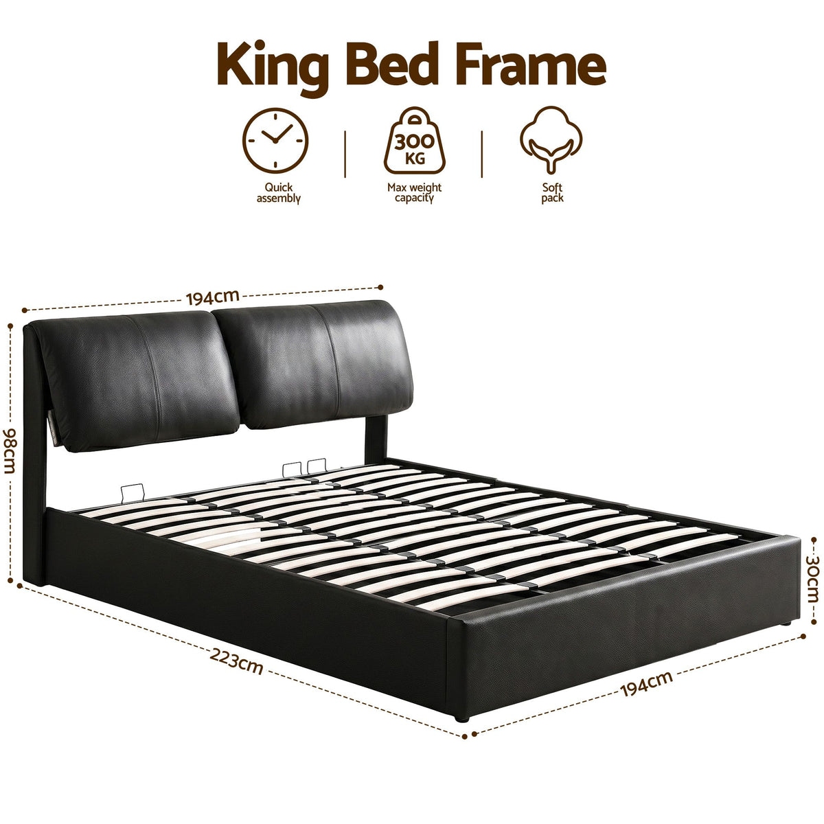 Artiss APEX King Gas Lift Storage Bed Frame – Black