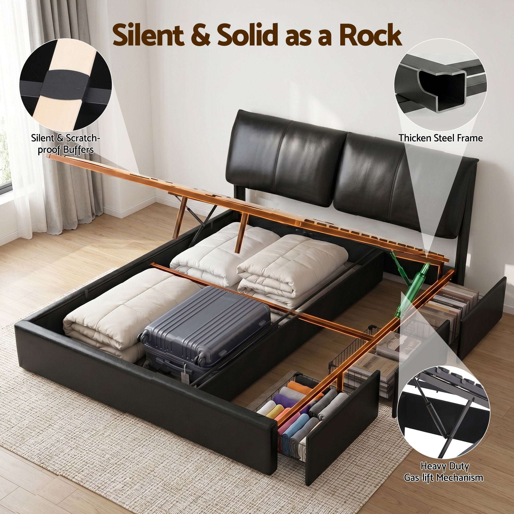 Artiss APEX King Gas Lift Storage Bed Frame – Black