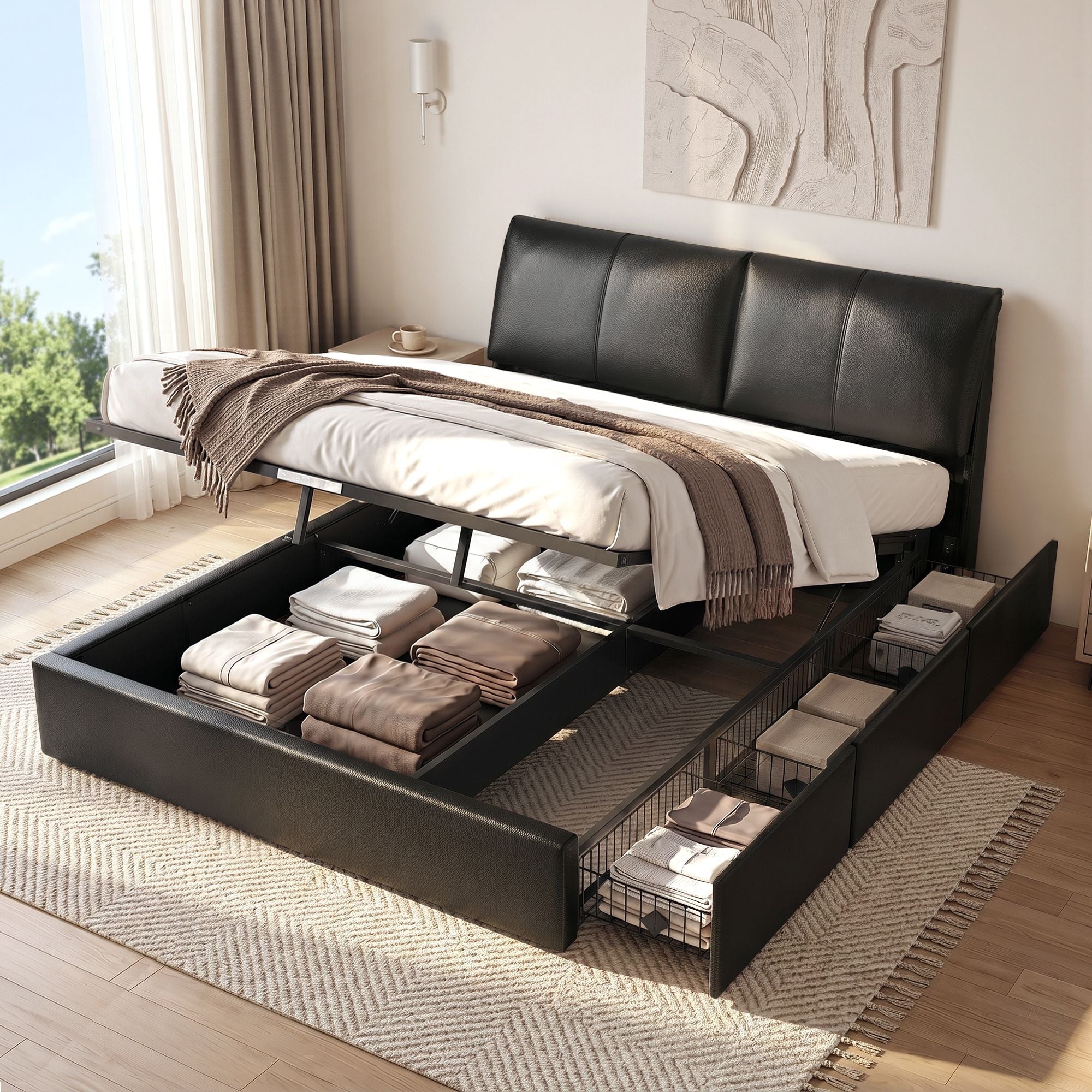 Artiss APEX King Gas Lift Storage Bed Frame – Black