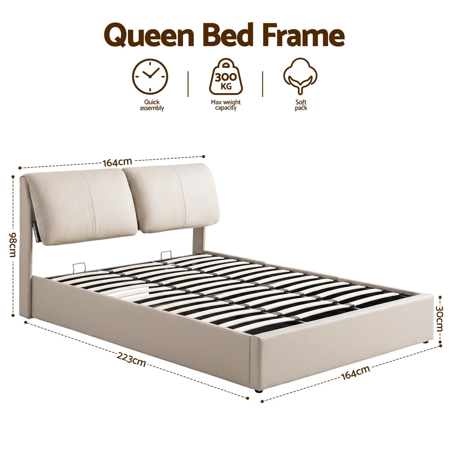 Artiss Queen Bed Frame Gas Lift Storage 3 Drawers Adjustable Headboard Platform Base BFRAME-G-APEX-Q-BG-ABC