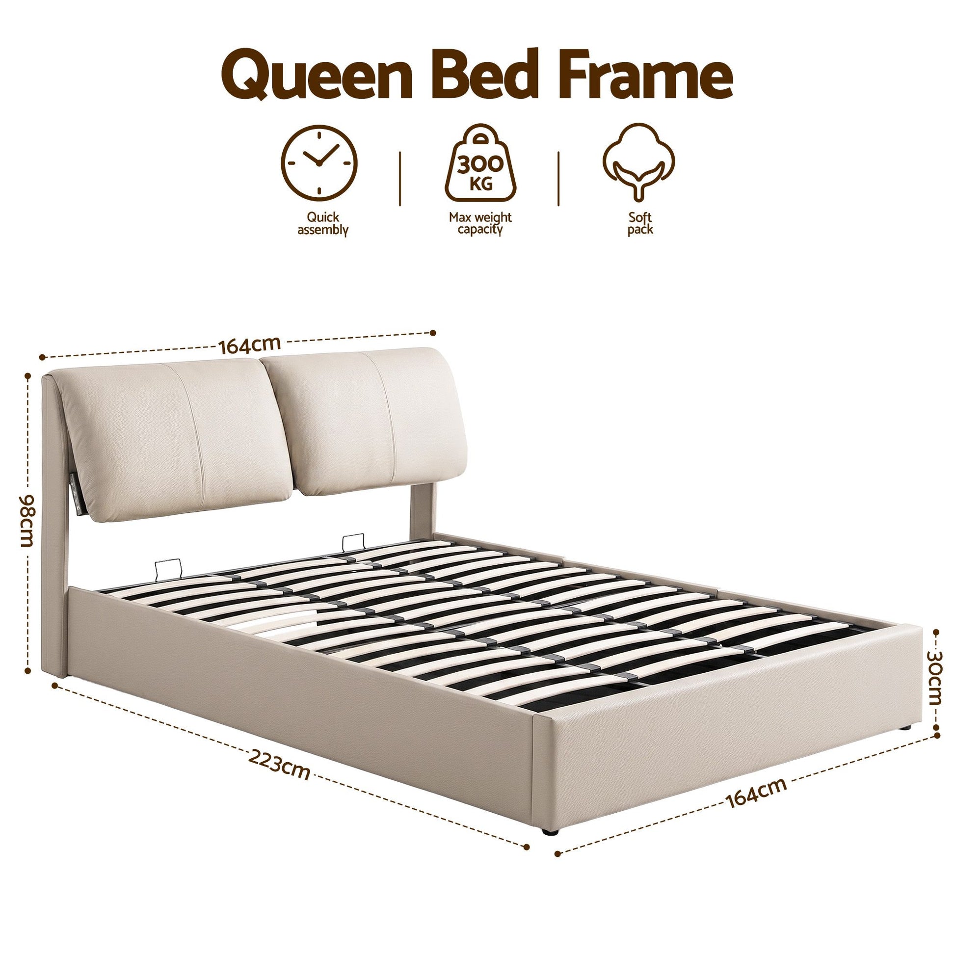 Artiss Queen Bed Frame Gas Lift Storage 3 Drawers Adjustable Headboard Platform Base BFRAME-G-APEX-Q-BG-ABC