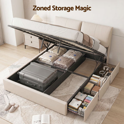 Artiss Queen Bed Frame Gas Lift Storage 3 Drawers Adjustable Headboard Platform Base BFRAME-G-APEX-Q-BG-ABC