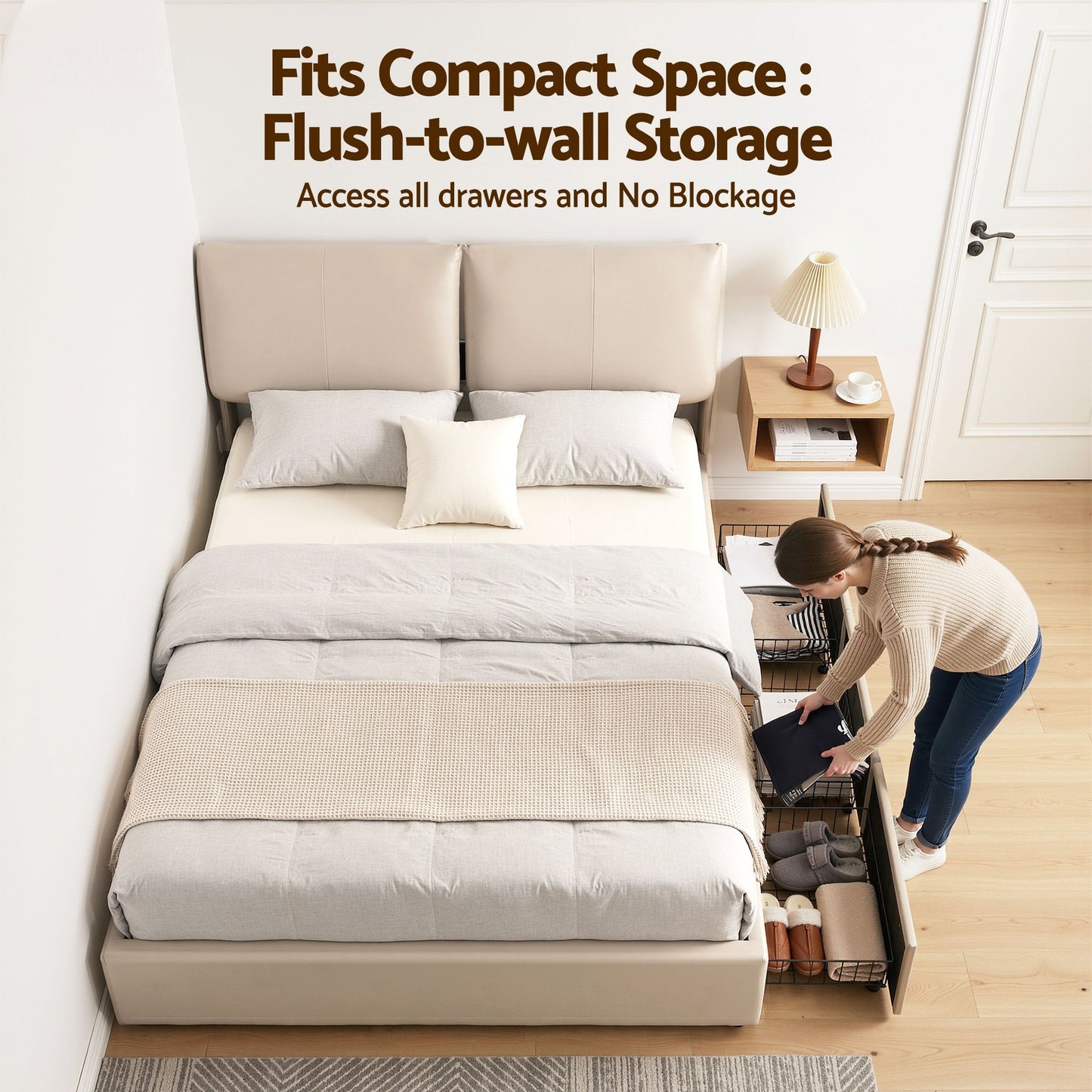 Artiss Queen Bed Frame Gas Lift Storage 3 Drawers Adjustable Headboard Platform Base BFRAME-G-APEX-Q-BG-ABC