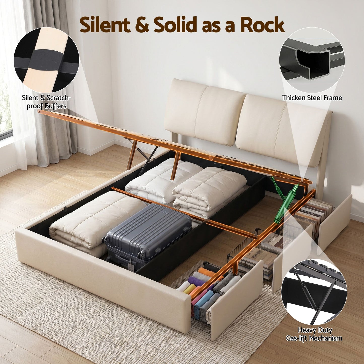 Artiss Queen Bed Frame Gas Lift Storage 3 Drawers Adjustable Headboard Platform Base BFRAME-G-APEX-Q-BG-ABC