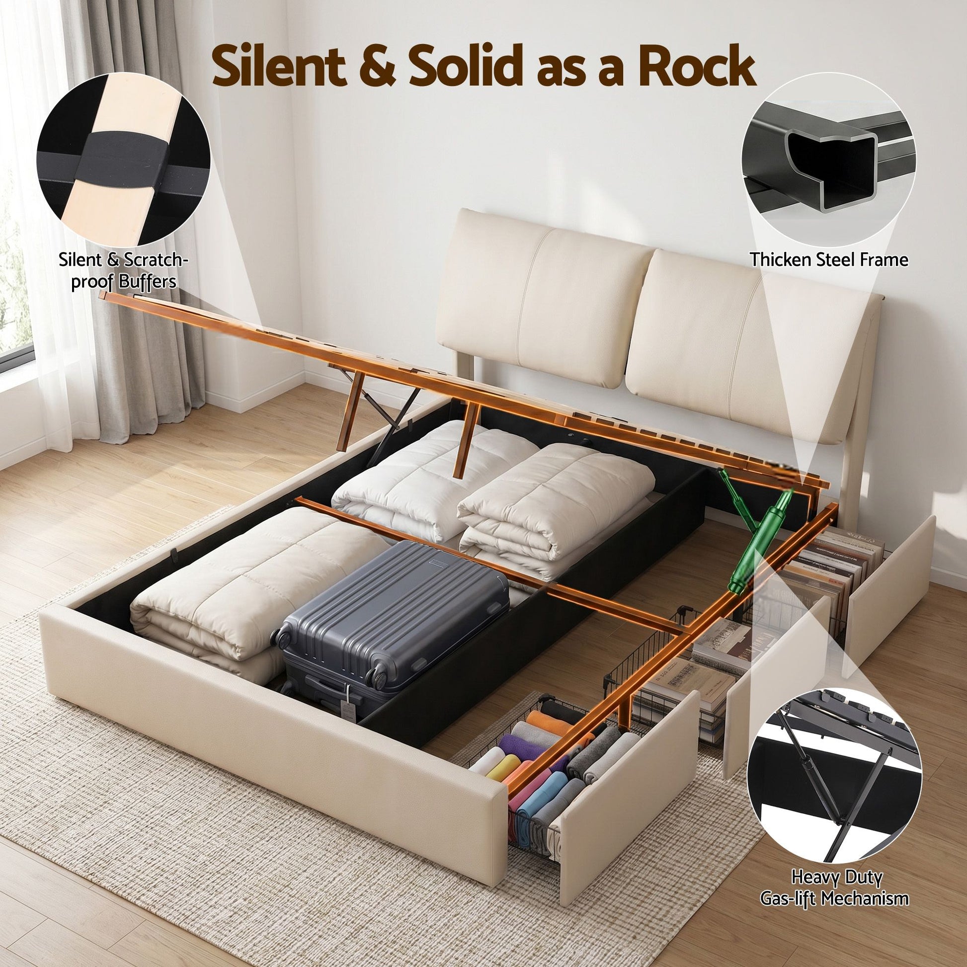 Artiss Queen Bed Frame Gas Lift Storage 3 Drawers Adjustable Headboard Platform Base BFRAME-G-APEX-Q-BG-ABC