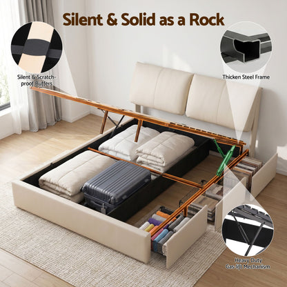 Artiss Queen Bed Frame Gas Lift Storage 3 Drawers Adjustable Headboard Platform Base BFRAME-G-APEX-Q-BG-ABC