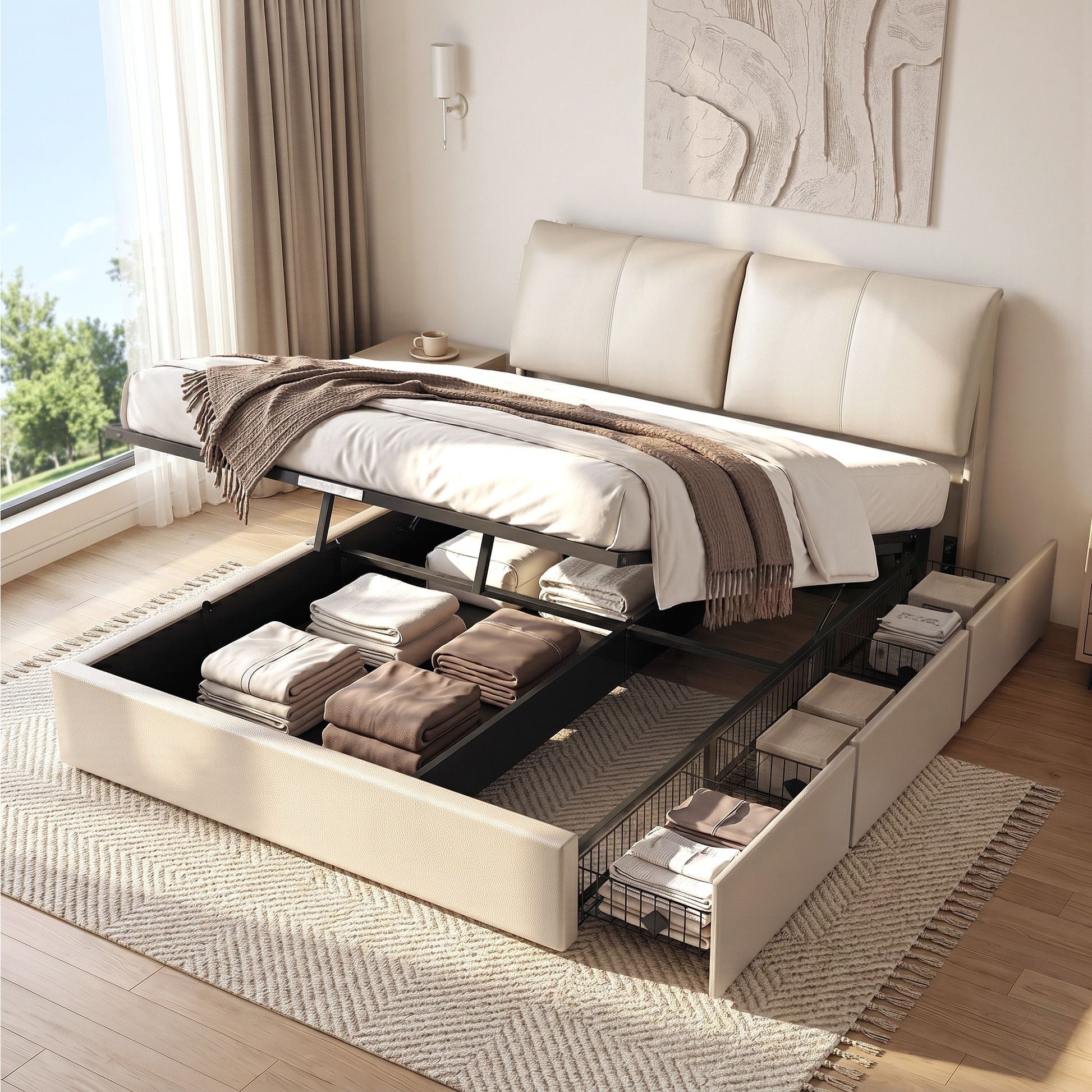 Artiss Queen Bed Frame Gas Lift Storage 3 Drawers Adjustable Headboard Platform Base BFRAME-G-APEX-Q-BG-ABC