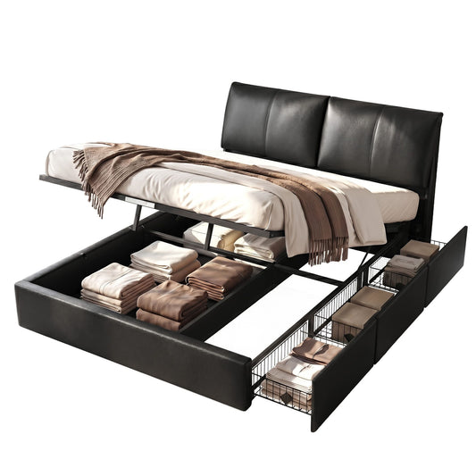 Artiss Queen Bed Frame Gas Lift Storage 3 Drawers Adjustable Headboard Platform Bed Black BFRAME-G-APEX-Q-BK-ABC
