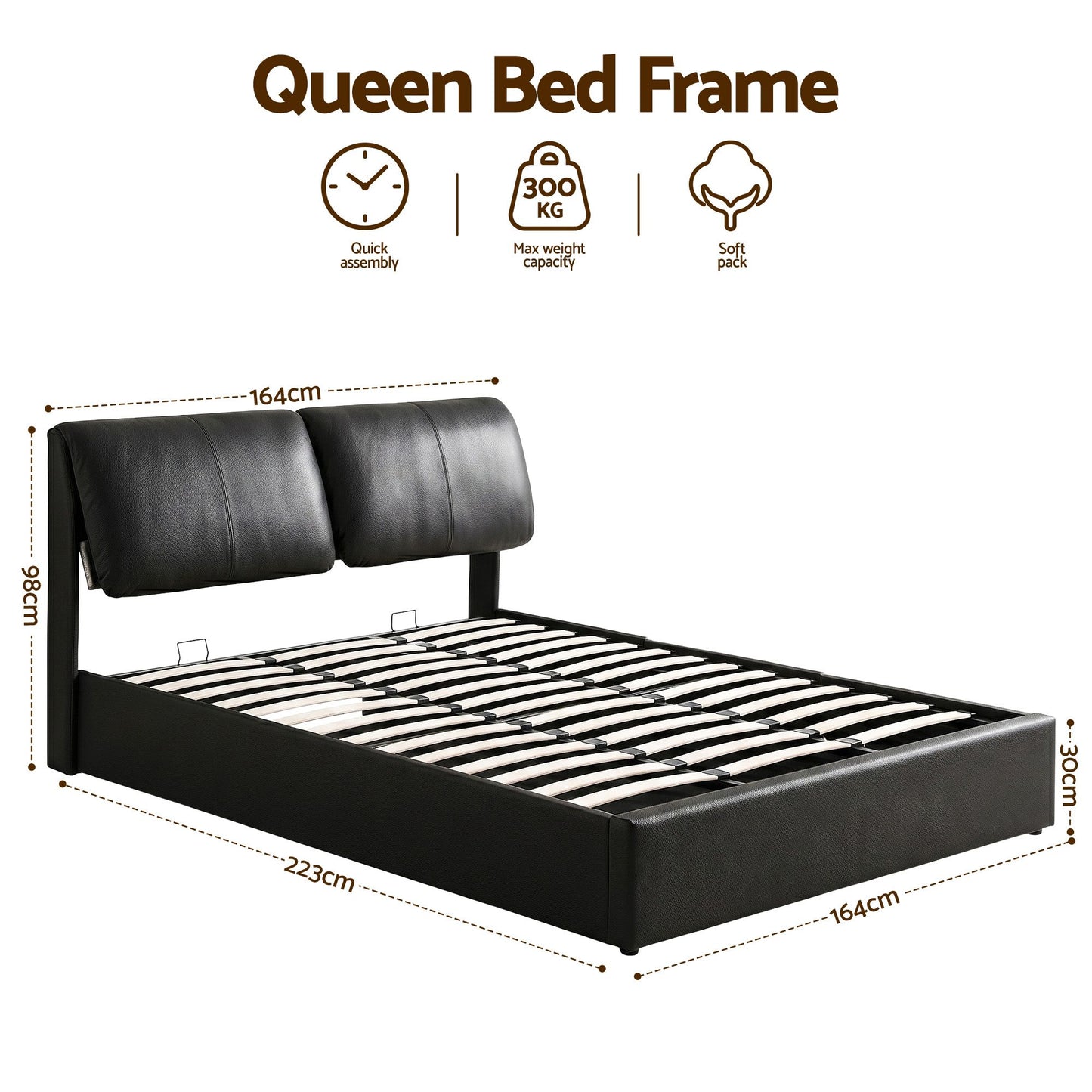 Artiss Queen Bed Frame Gas Lift Storage 3 Drawers Adjustable Headboard Platform Bed Black BFRAME-G-APEX-Q-BK-ABC