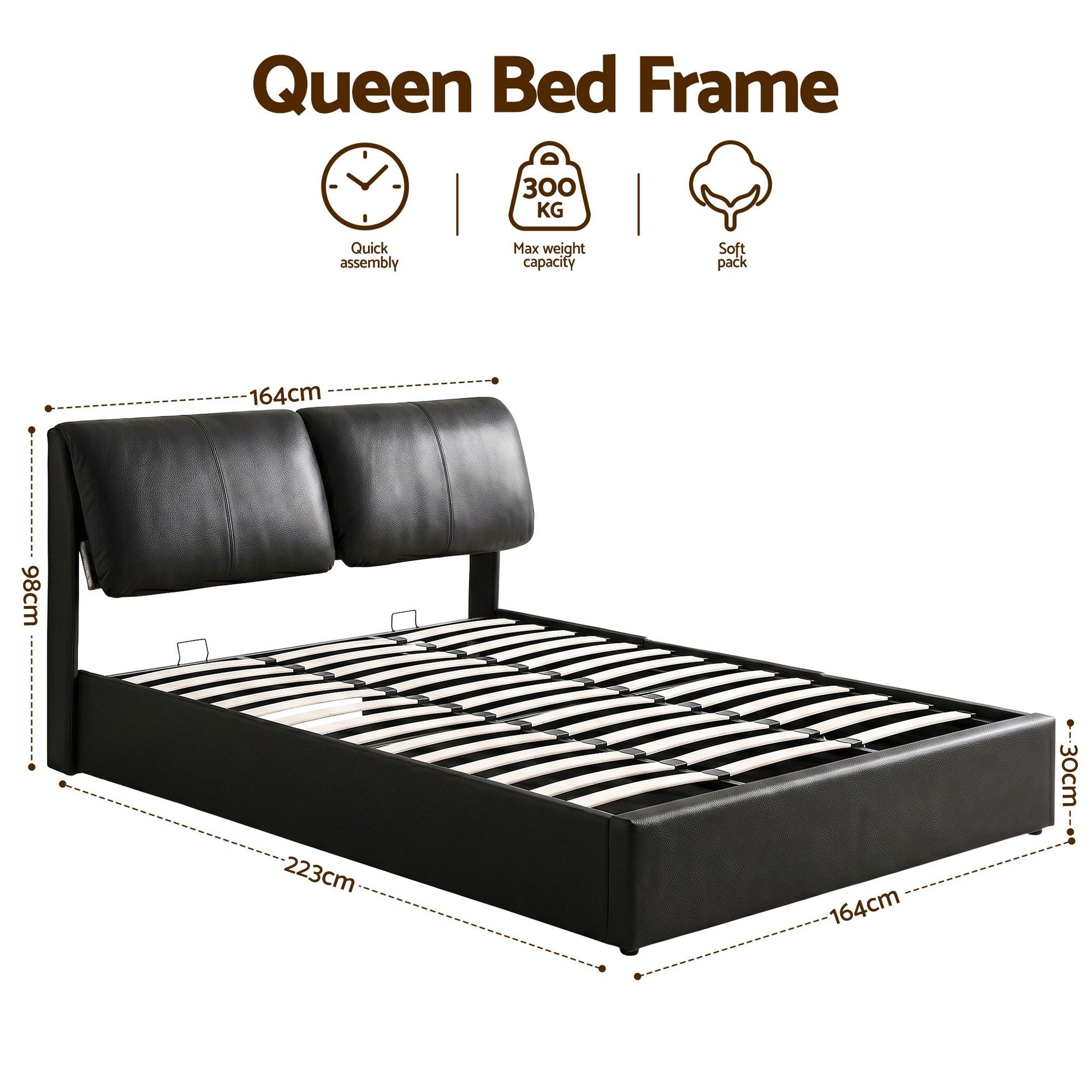 Artiss Queen Bed Frame Gas Lift Storage 3 Drawers Adjustable Headboard Platform Bed Black BFRAME-G-APEX-Q-BK-ABC