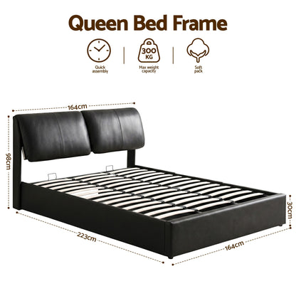 Artiss Queen Bed Frame Gas Lift Storage 3 Drawers Adjustable Headboard Platform Bed Black BFRAME-G-APEX-Q-BK-ABC