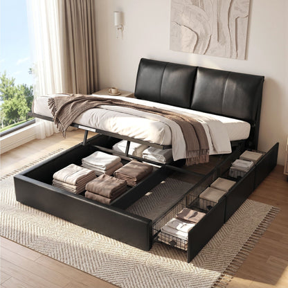 Artiss Queen Bed Frame Gas Lift Storage 3 Drawers Adjustable Headboard Platform Bed Black BFRAME-G-APEX-Q-BK-ABC