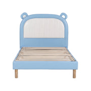 Artiss Kids King Single Bed Frame Upholstered Bear Headboard Waterproof Leather Boys Bed 180kg Capacity Blue BFRAME-G-BEAR-KS-BU-AB