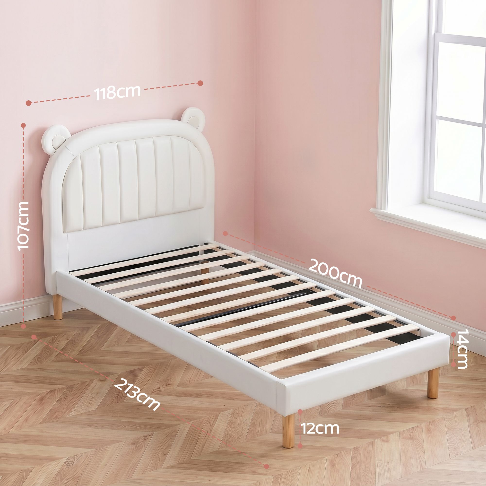 Artiss Kids King Single Bed Frame Bear Ears Headboard Upholstered Leather Platform Bed for Child BFRAME-G-BEAR-KS-WH-AB