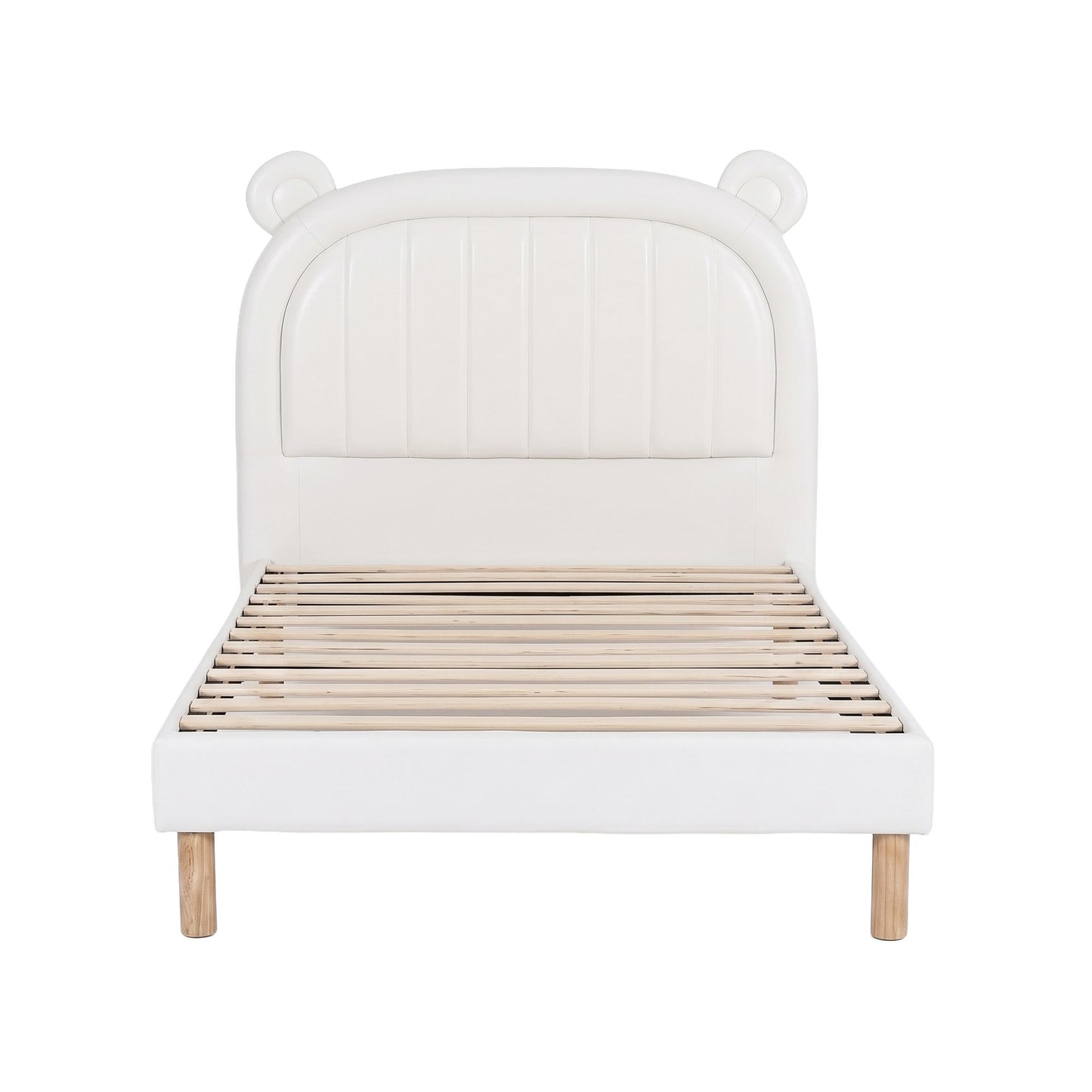 Artiss Kids King Single Bed Frame Bear Ears Headboard Upholstered Leather Platform Bed for Child BFRAME-G-BEAR-KS-WH-AB
