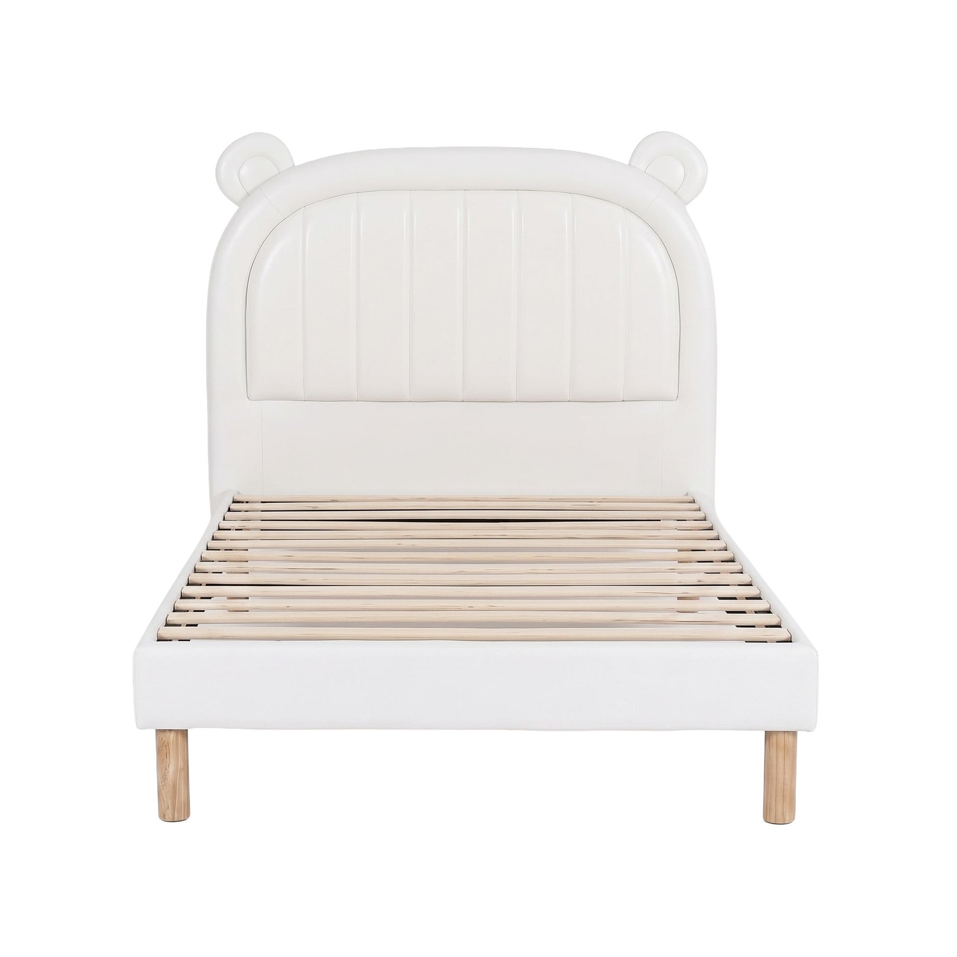 Artiss Kids King Single Bed Frame Bear Ears Headboard Upholstered Leather Platform Bed for Child BFRAME-G-BEAR-KS-WH-AB