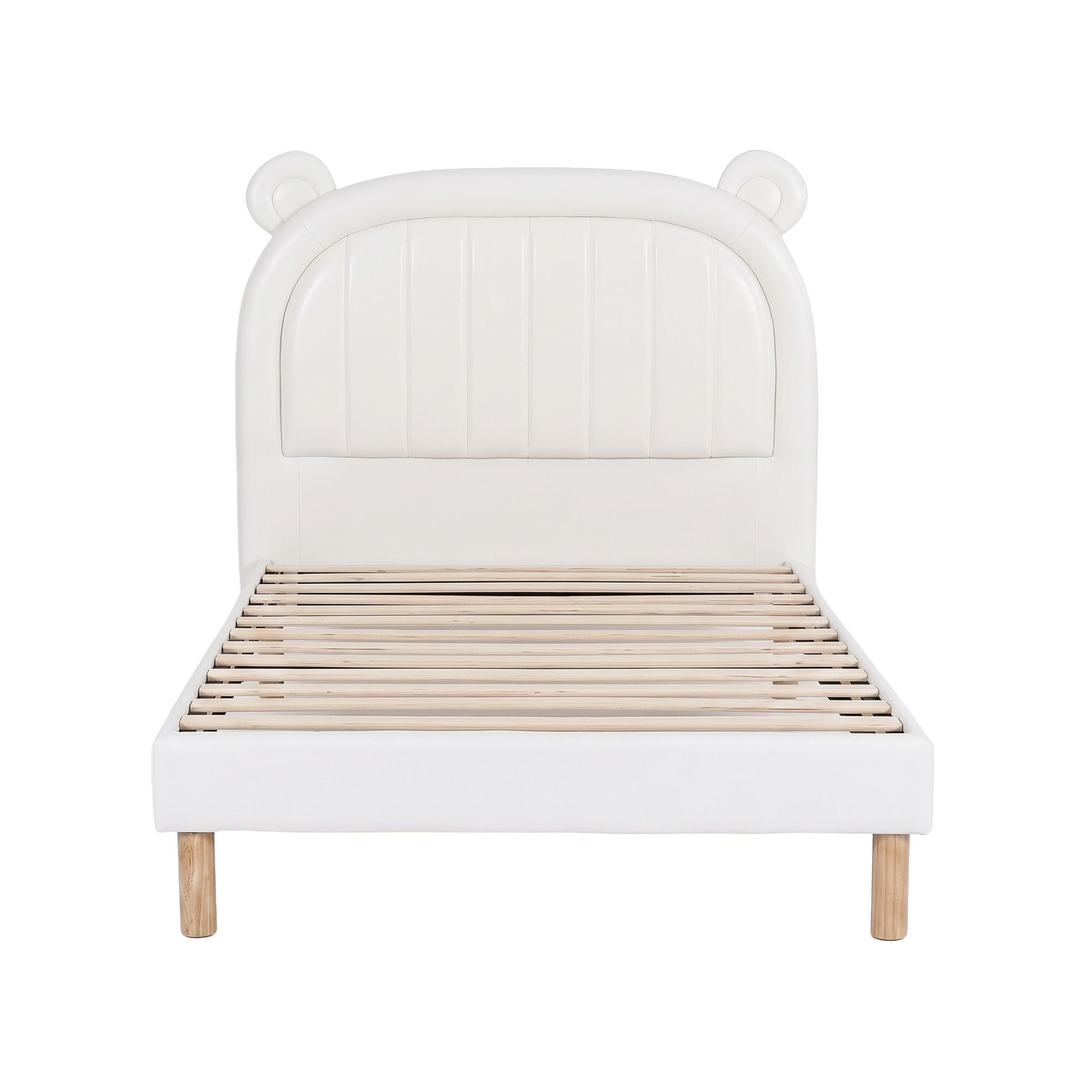 Artiss Kids King Single Bed Frame Bear Ears Headboard Upholstered Leather Platform Bed for Child BFRAME-G-BEAR-KS-WH-AB