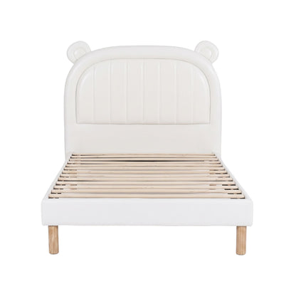 Artiss Kids King Single Bed Frame Bear Ears Headboard Upholstered Leather Platform Bed for Child BFRAME-G-BEAR-KS-WH-AB