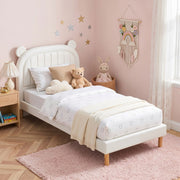 Artiss Kids King Single Bed Frame Bear Ears Headboard Upholstered Leather Platform Bed for Child BFRAME-G-BEAR-KS-WH-AB