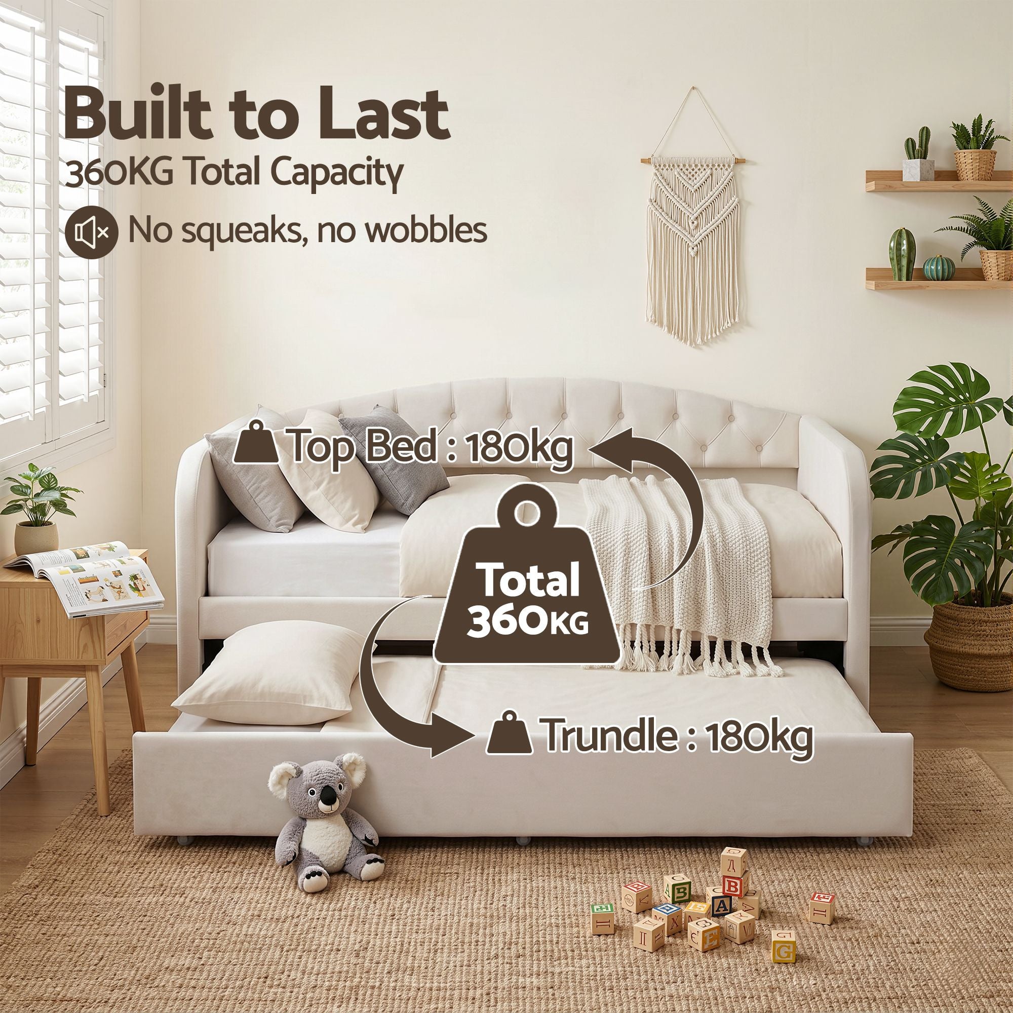 Artiss King Single Daybed Velvet Trundle Bed Frame Tufted Guest Bed