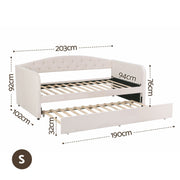 Artiss Single Daybed Velvet Trundle Bed Frame Tufted Guest Bed