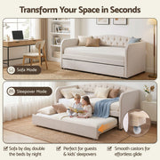 Artiss Single Daybed Velvet Trundle Bed Frame Tufted Guest Bed