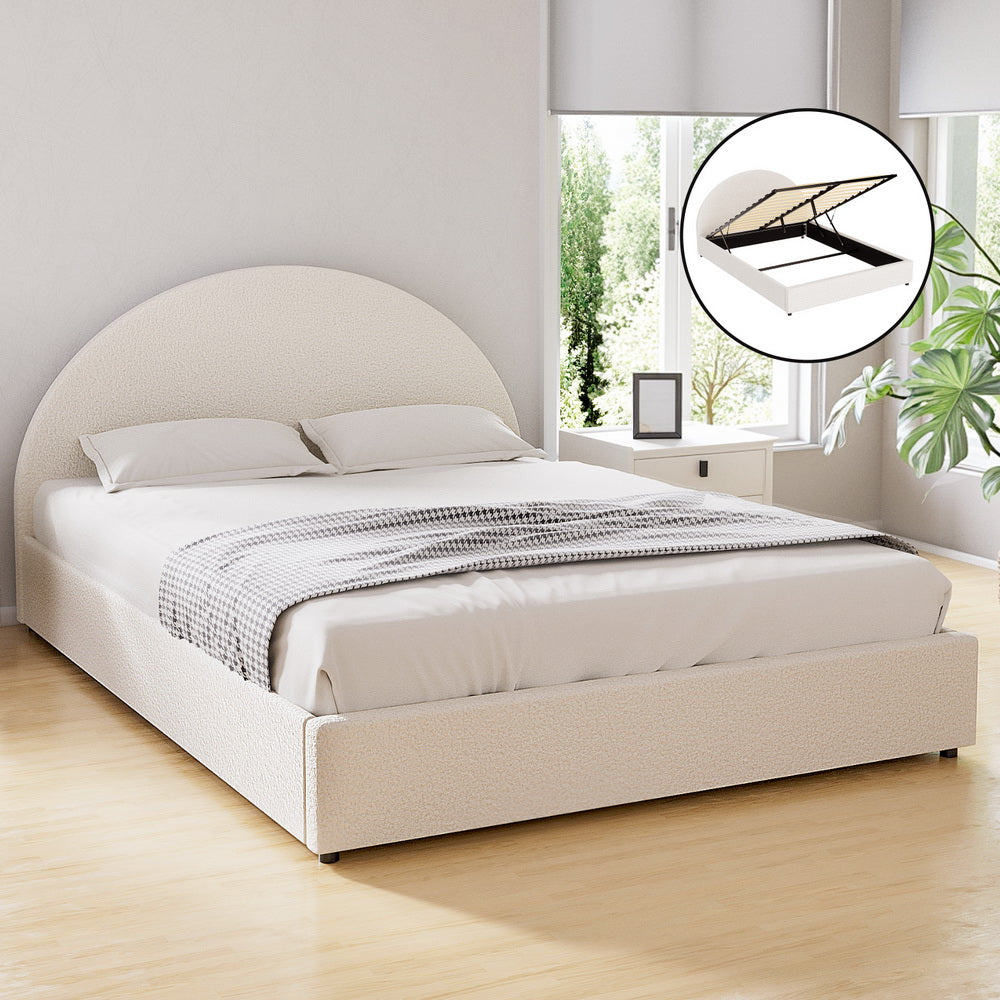 Artiss ELLA Double Gas Lift Storage Bed Frame – Beige Boucle