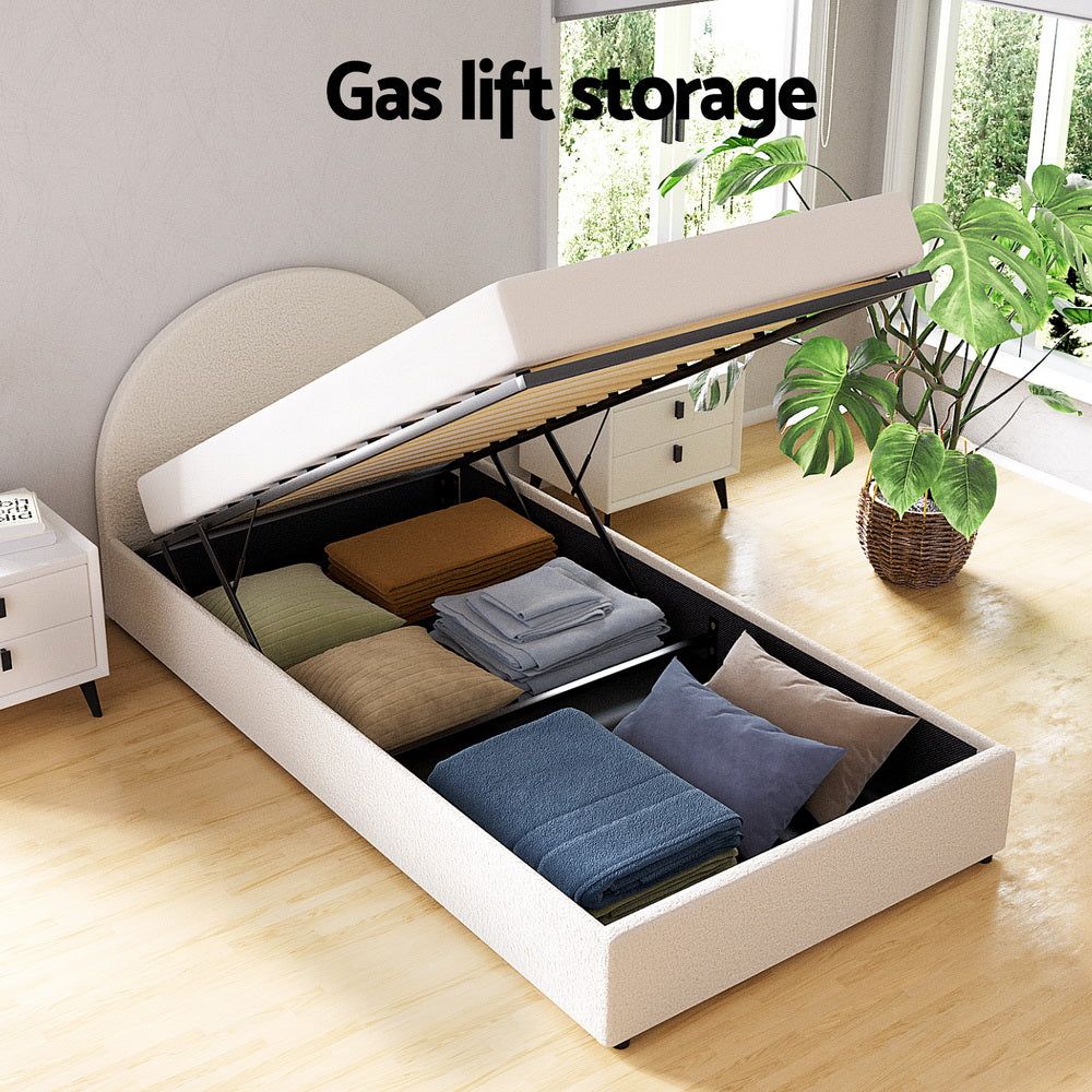 Artiss Bed Frame Gas Lift Strorage Beds Base Platform Boucle Fabric King Single ELLA BFRAME-G-ELLA-KS-BG-ABC