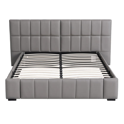 Artiss Double Size Upholstered Gas Lift Bed Frame with Foldable Bench PVC Leather Platform Bed with Storage BFRAME-G-FORD-D-GY-ABCD
