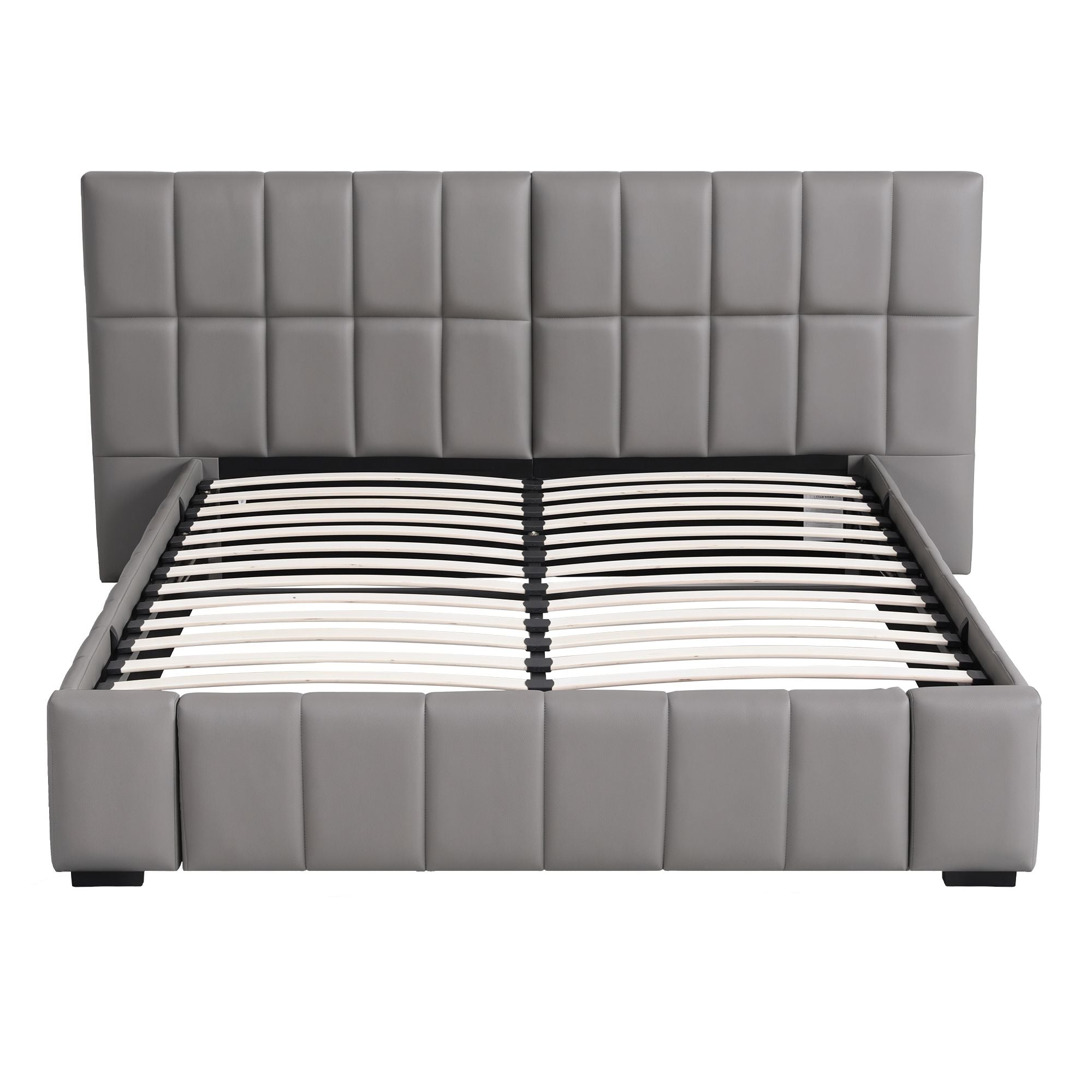 Artiss Double Size Upholstered Gas Lift Bed Frame with Foldable Bench PVC Leather Platform Bed with Storage