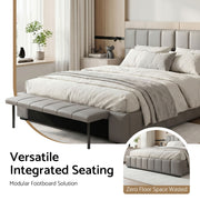 Artiss FORD Queen Gas Lift Storage Bed Frame with Foldable Bench – Grey