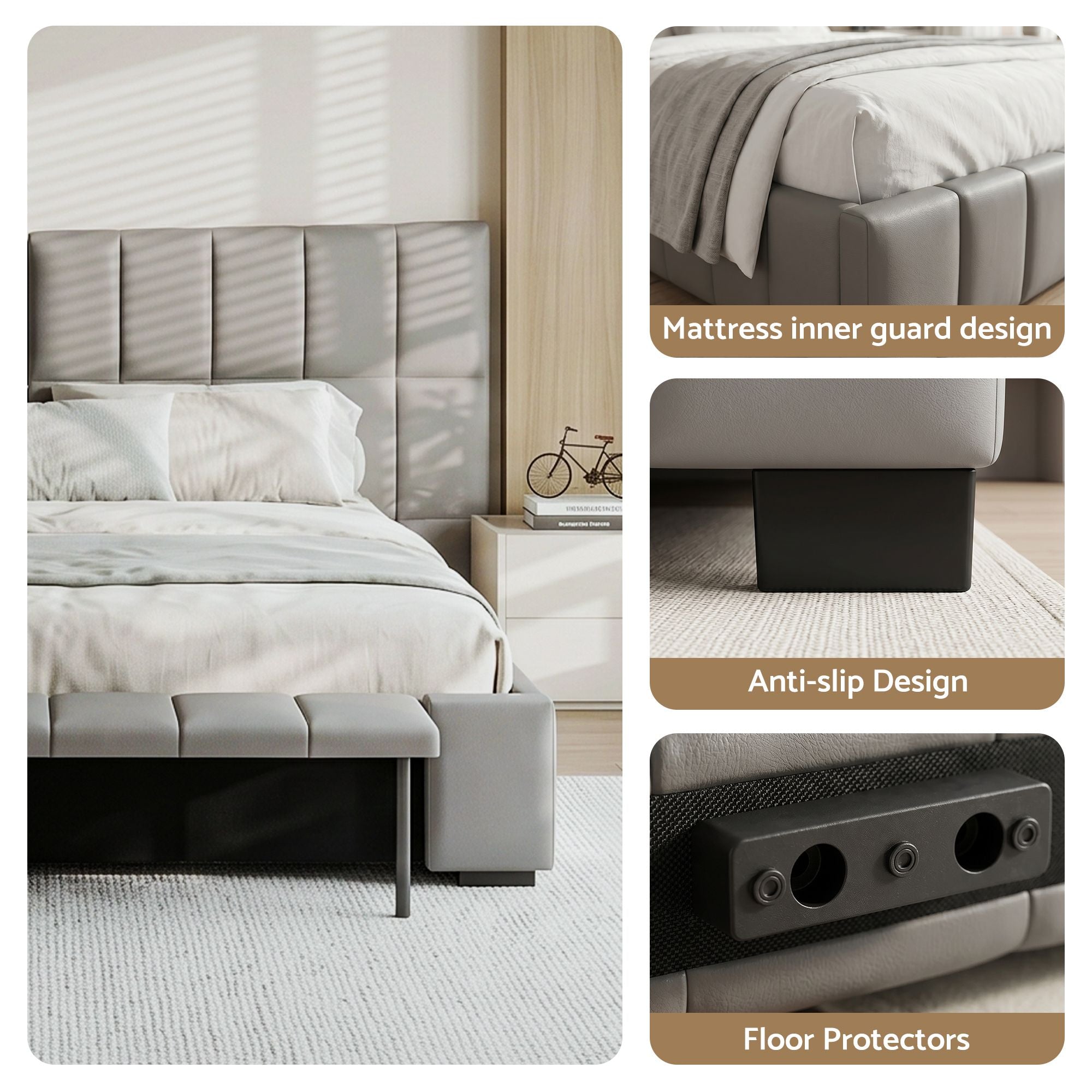 Artiss FORD Queen Gas Lift Storage Bed Frame with Foldable Bench – Grey