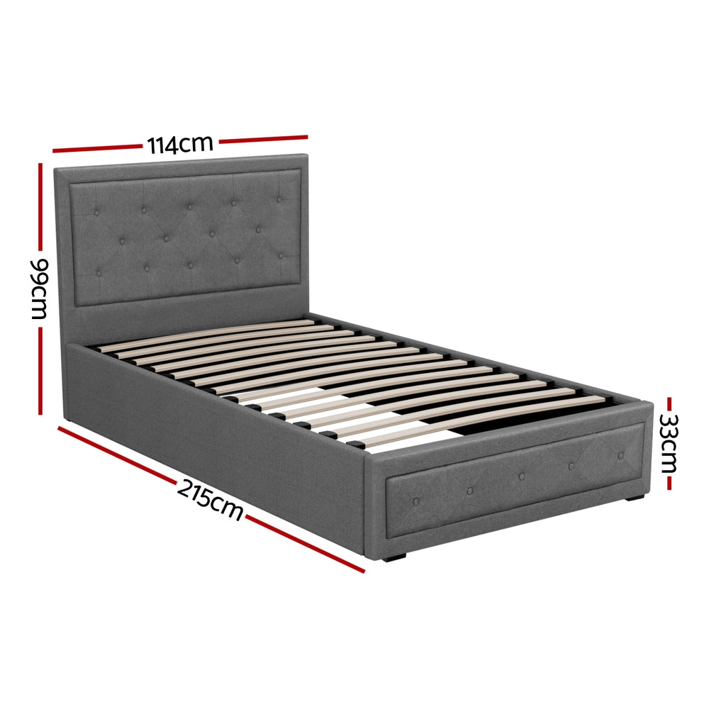 Artiss Bed Frame King Single Size Gas Lift Storage Mattress Base Wooden Grey BFRAME-G-GAS-TIYO-KS-GY-ABC