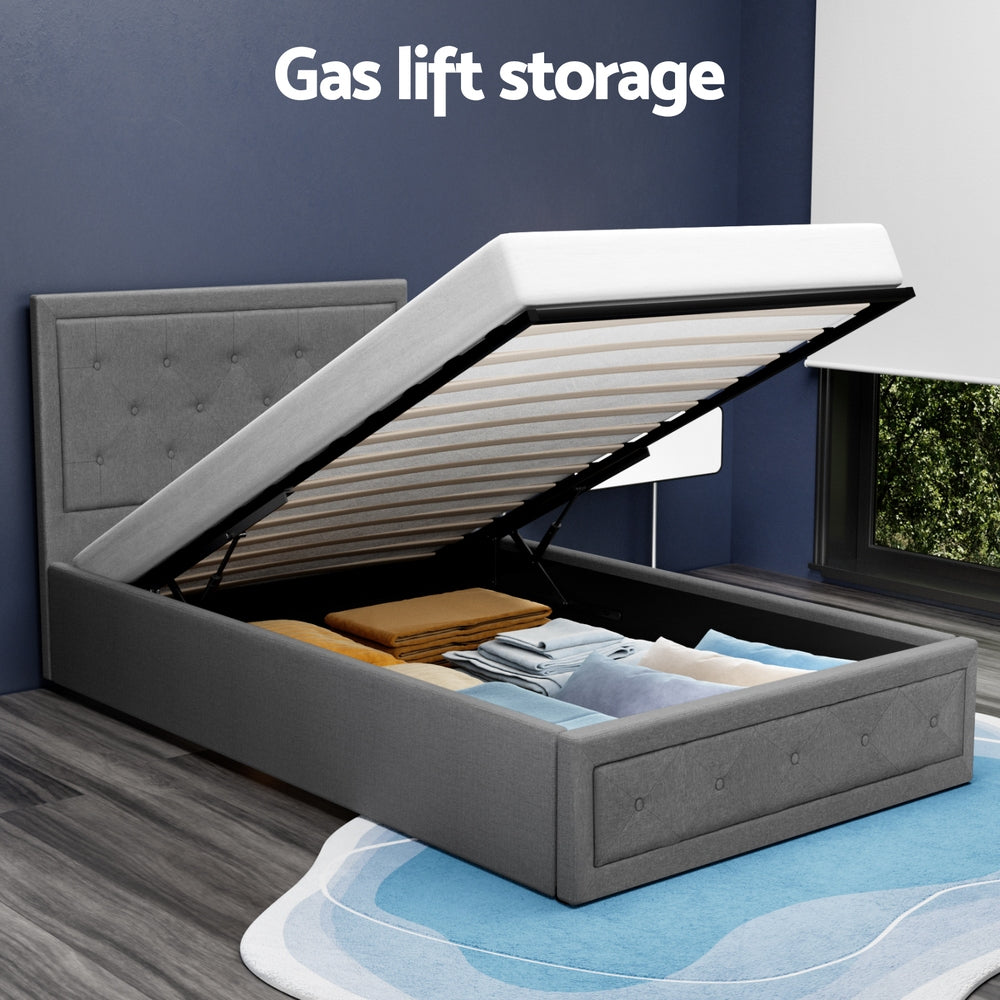 Artiss Bed Frame King Single Size Gas Lift Storage Mattress Base Wooden Grey BFRAME-G-GAS-TIYO-KS-GY-ABC