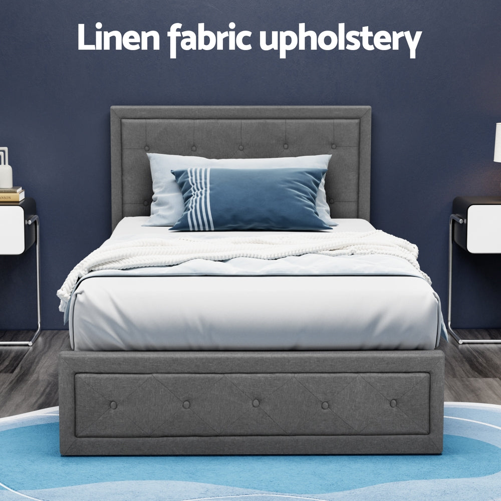 Artiss Bed Frame King Single Size Gas Lift Storage Mattress Base Wooden Grey BFRAME-G-GAS-TIYO-KS-GY-ABC