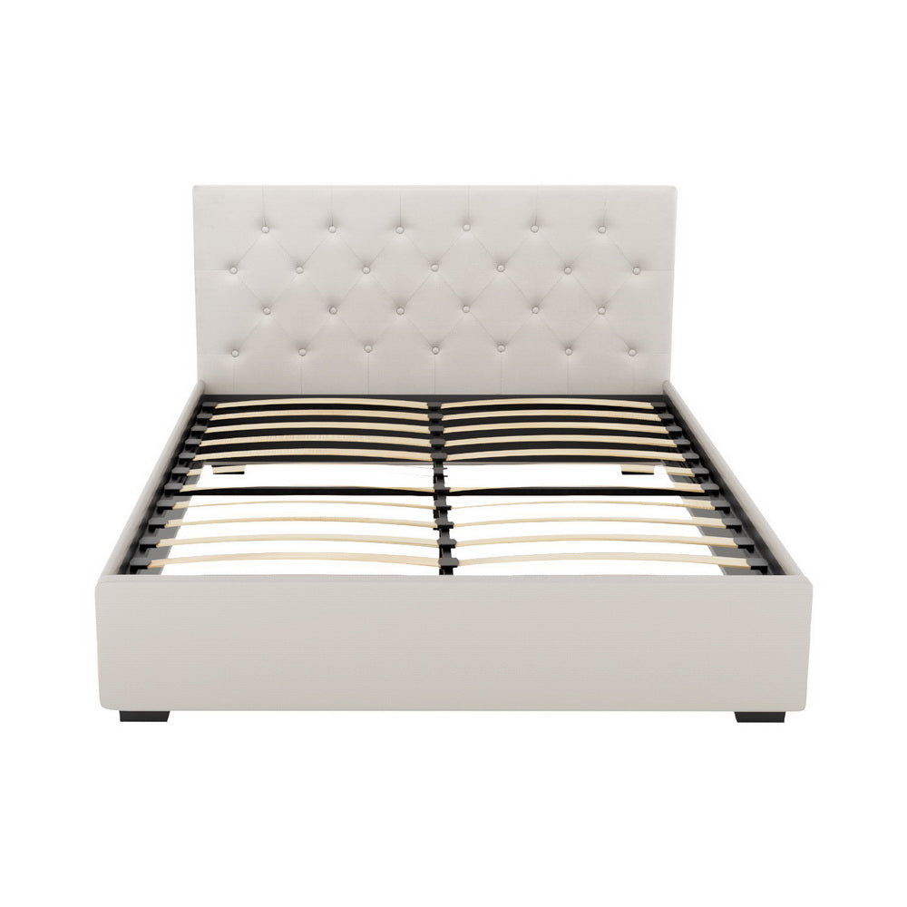 Artiss Bed Frame Double Size Gas Lift Beige VILA BFRAME-G-GAS-VILA-D-BG-ABC
