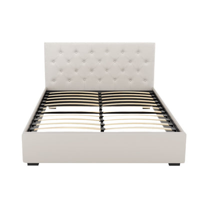 Artiss Bed Frame Double Size Gas Lift Beige VILA BFRAME-G-GAS-VILA-D-BG-ABC