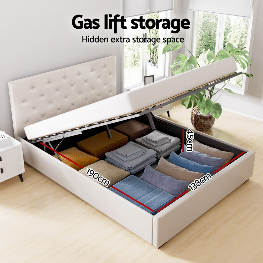 Artiss Bed Frame Double Size Gas Lift Beige VILA BFRAME-G-GAS-VILA-D-BG-ABC
