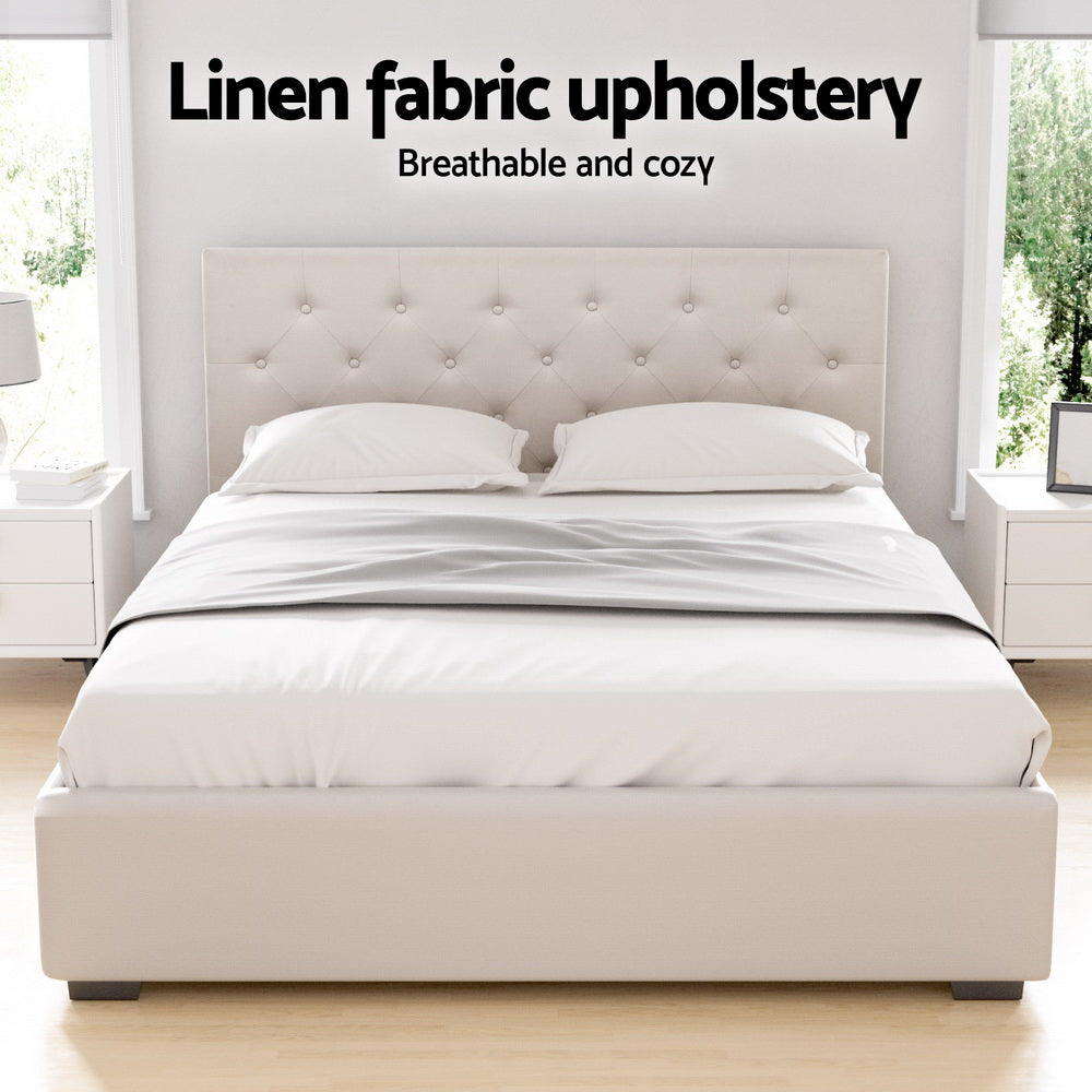 Artiss Bed Frame Double Size Gas Lift Beige VILA BFRAME-G-GAS-VILA-D-BG-ABC